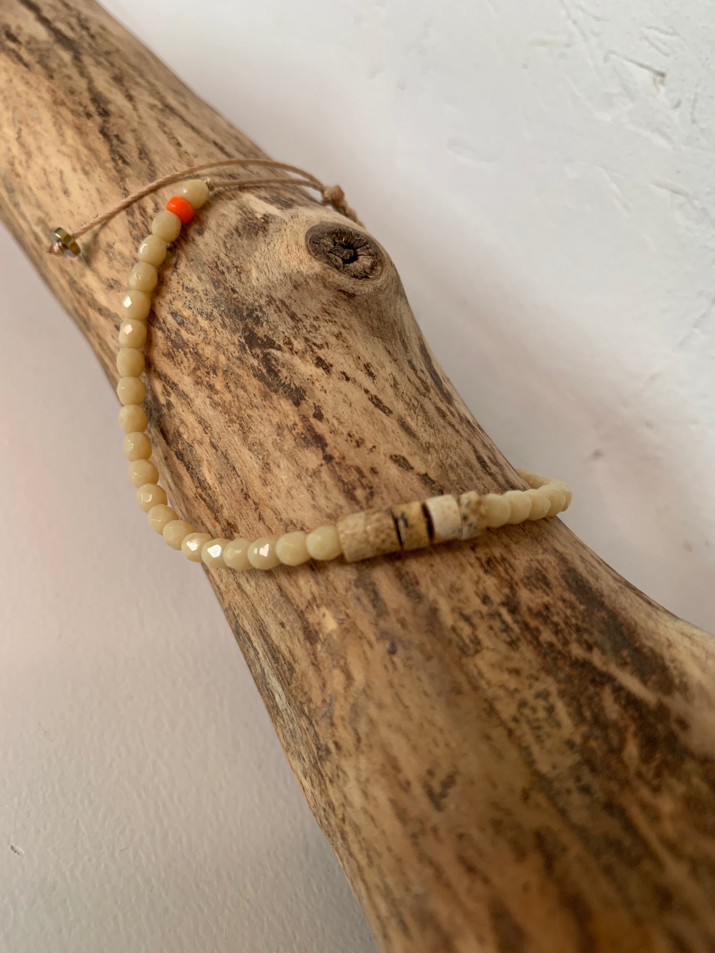 Bracelet en jaspe paysage – Femme – Réglable – Fait main – beige/brun