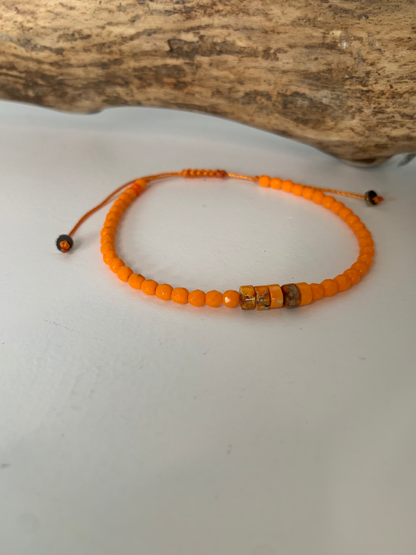 Bracelet en jaspe impression – Femme – Réglable – Fait main – orange