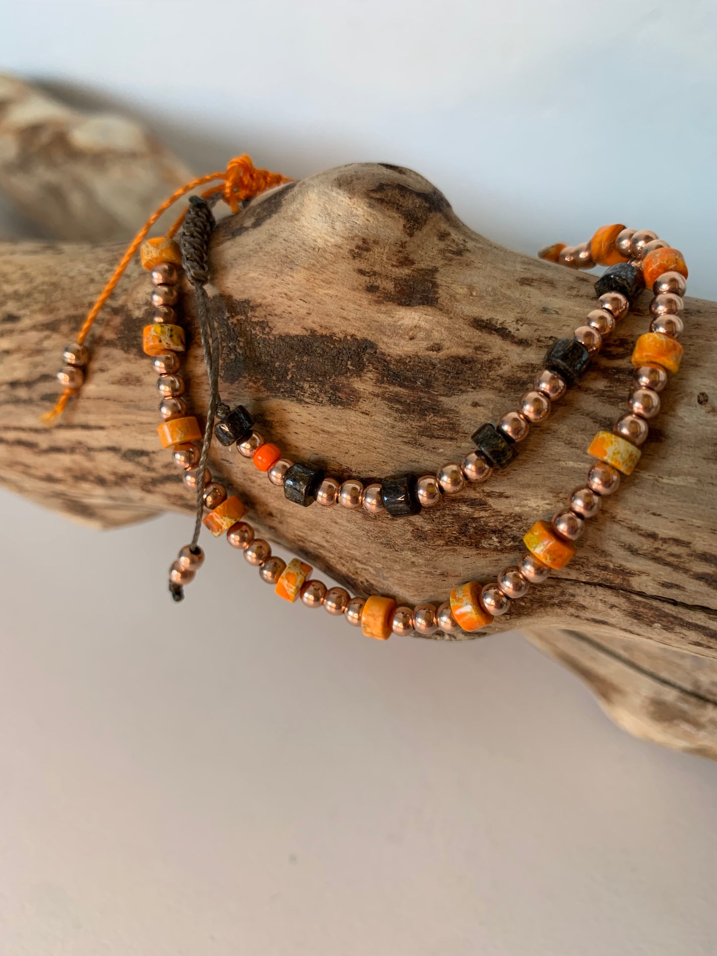 Bracelet en bronzite – Femme – Réglable – Fait main - Bracelet en jaspe impression - orange