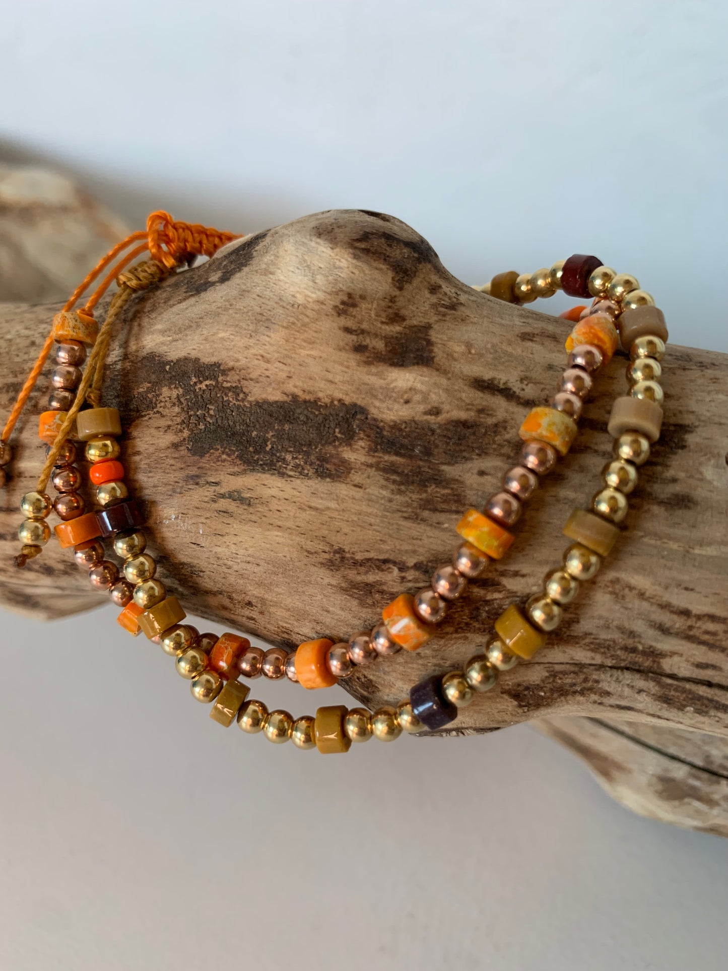 Bracelet en mokaite– Femme – Réglable – Fait main - Bracelet en jaspe impression - orange