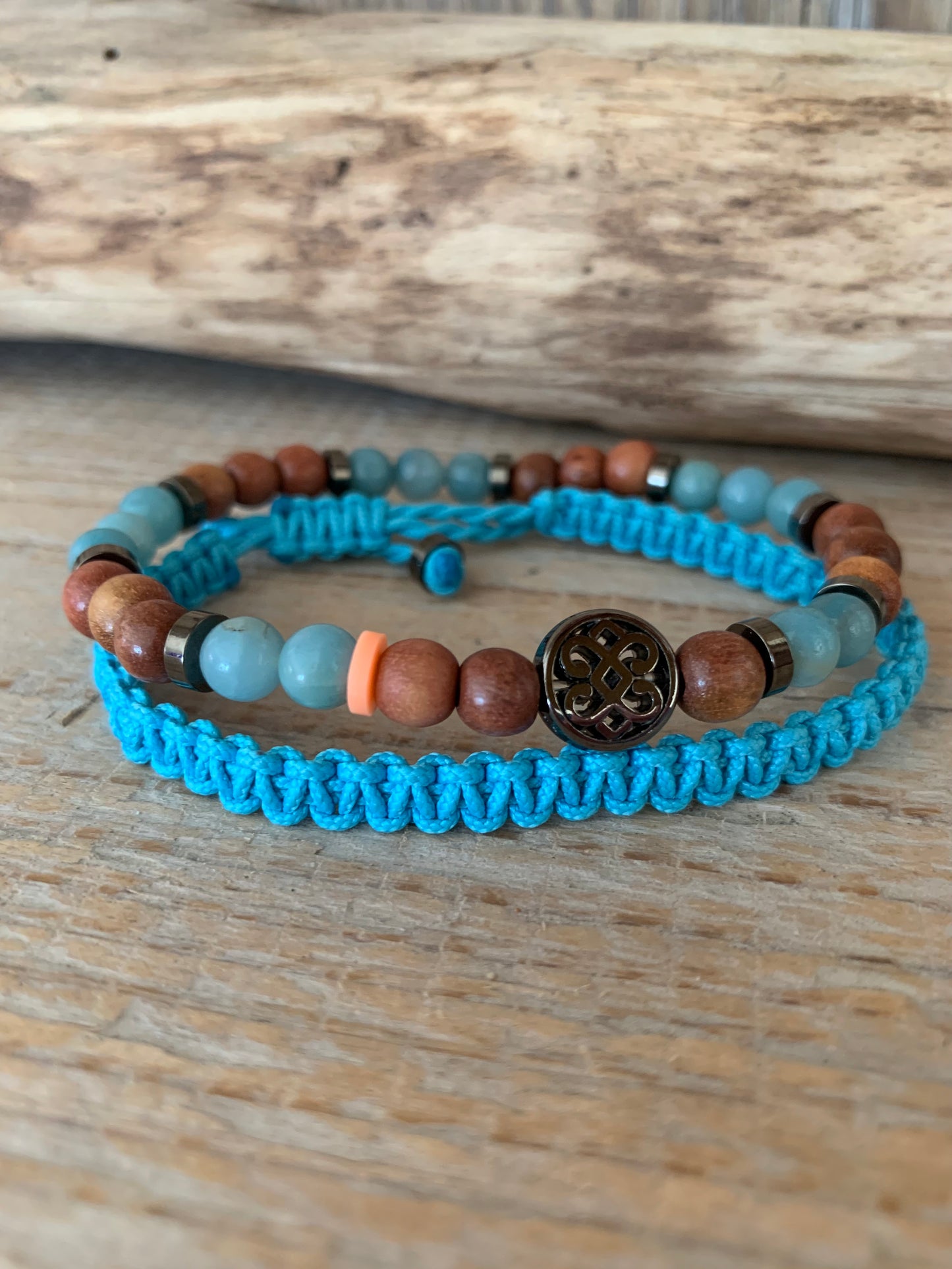 OZE by Virginie - Bracelet homme en amazonite – Fait main – Élastique – 3 tailles - Bracelet macramé