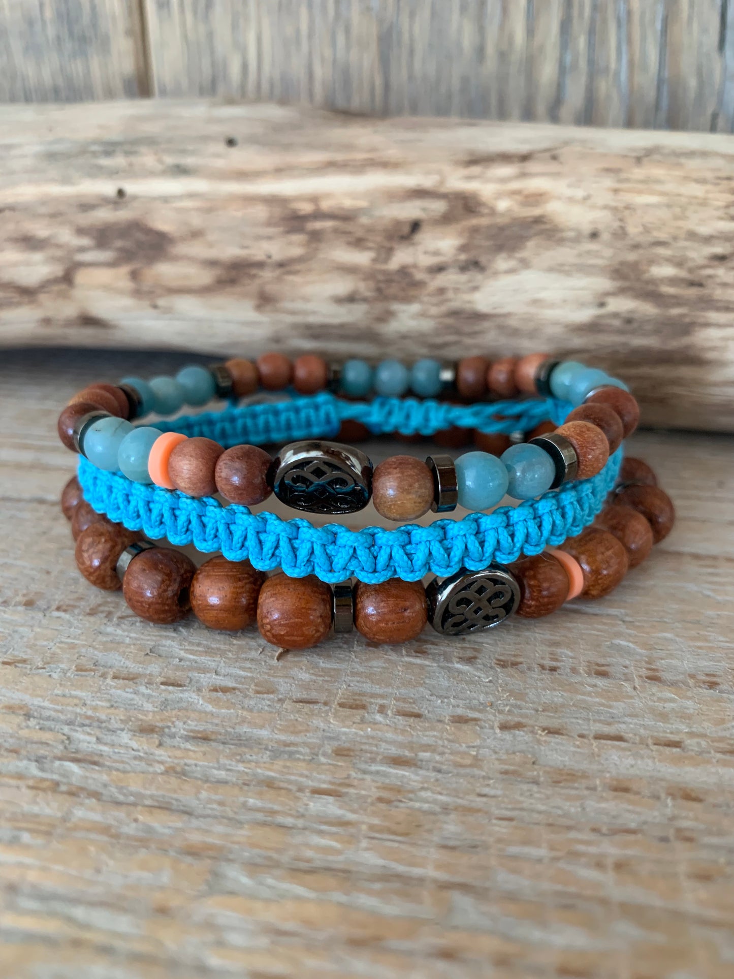 OZE by Virginie - Bracelet homme en amazonite – Fait main – Élastique – 3 tailles - Bracelet macramé - Bracelet en bois