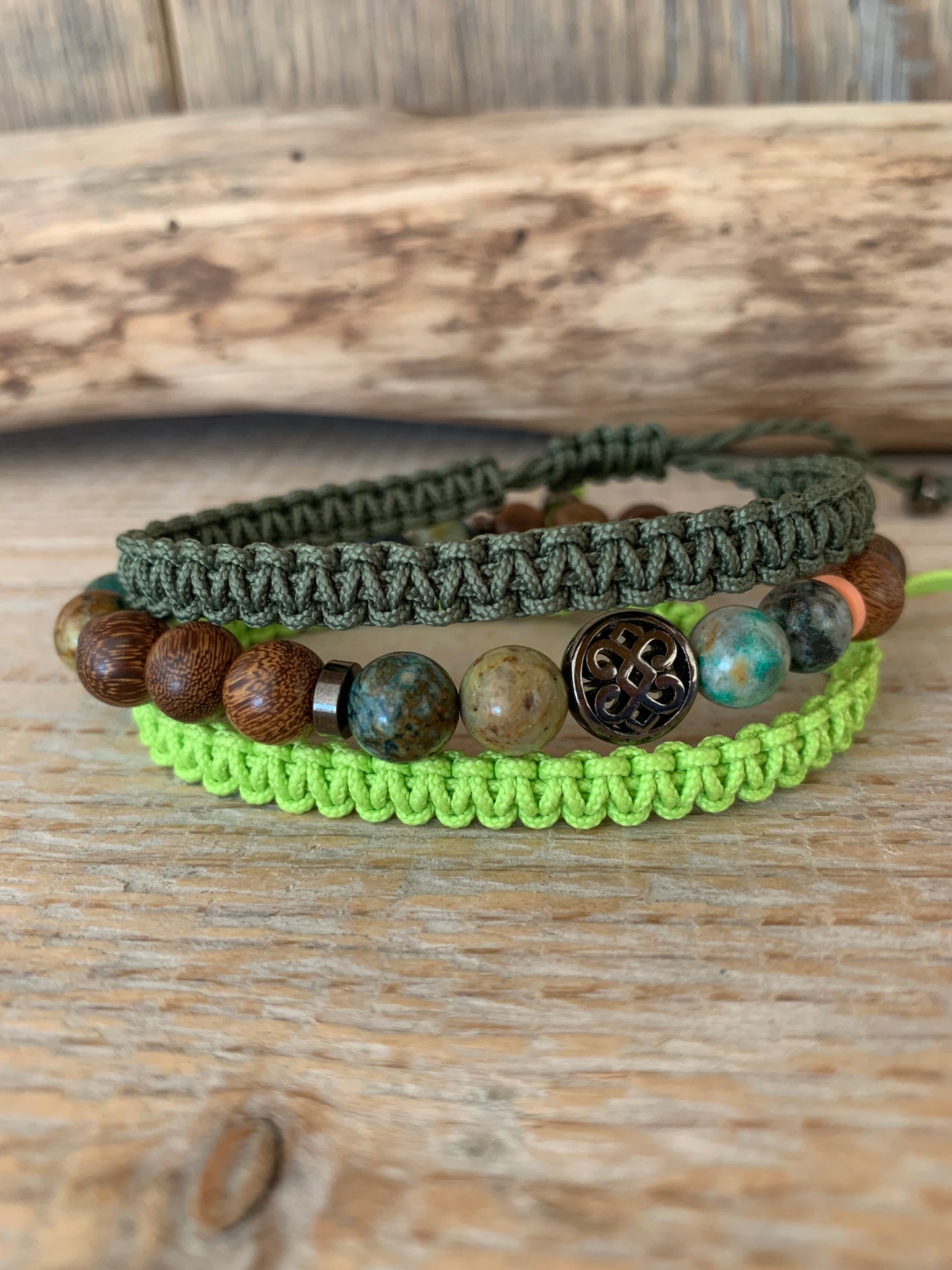 OZE by Virginie - Bracelet homme en azurite – Fait main – Élastique – 3 tailles - Bracelet macramé