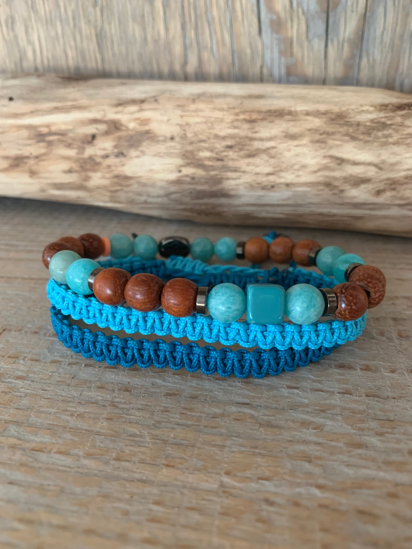 OZE by Virginie - Bracelet homme en amazonite – Fait main – Élastique – 3 tailles - Bracelet macramé