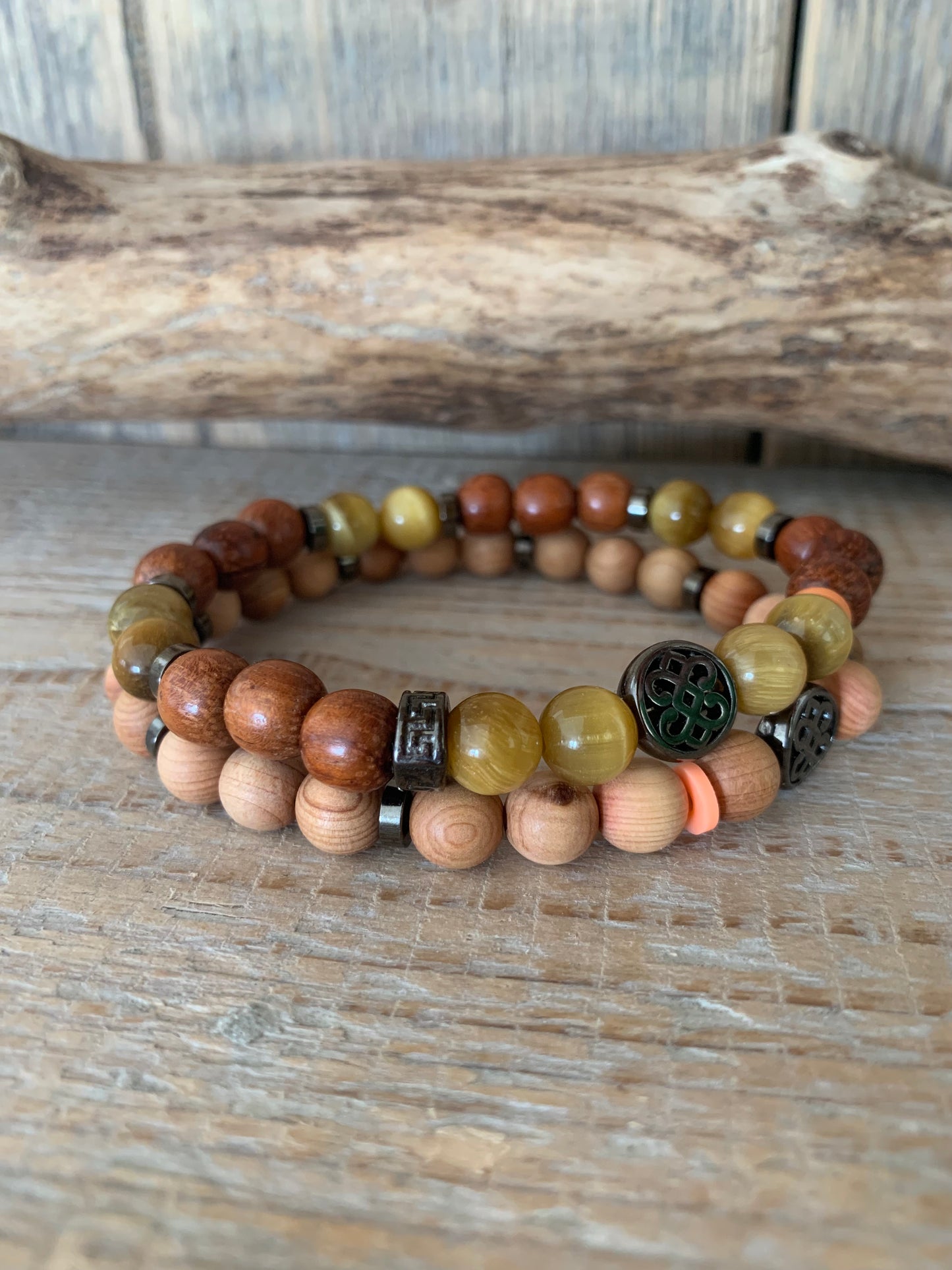 Bracelet homme en œil de tigre – Fait main – Élastique – 3 tailles - Bracelet homme en bois