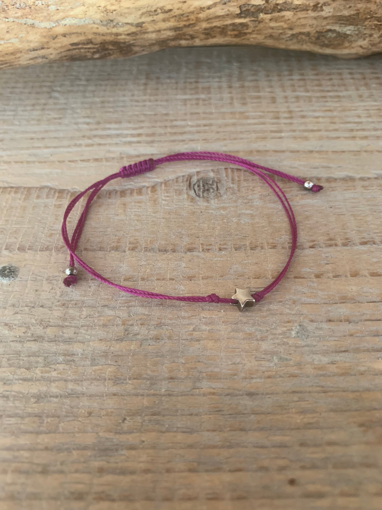 Bracelet étoile argent – Réglable – Fait main – Cordon coloré