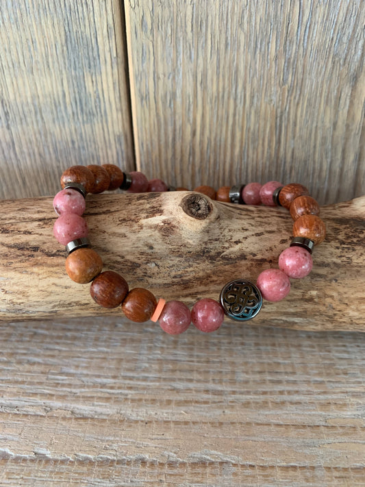 bracelet homme thulite perles naturelles bois