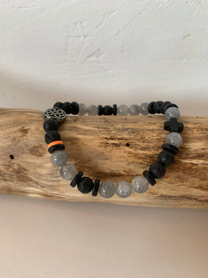 Bracelet homme en labradorite – Fait main – Élastique – 3 tailles