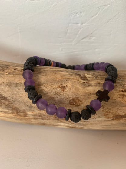 Bracelet homme en améthyste – Fait main – Élastique – 3 tailles