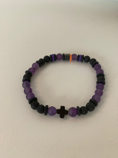 Bracelet homme en améthyste – Fait main – Élastique – 3 tailles