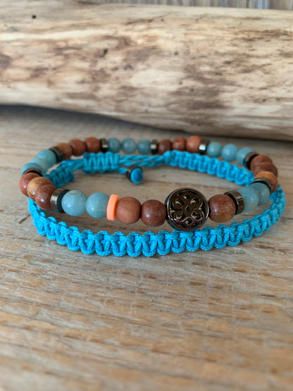 OZE by Virginie - Bracelet homme en amazonite – Fait main – Élastique – 3 tailles - Bracelet macramé