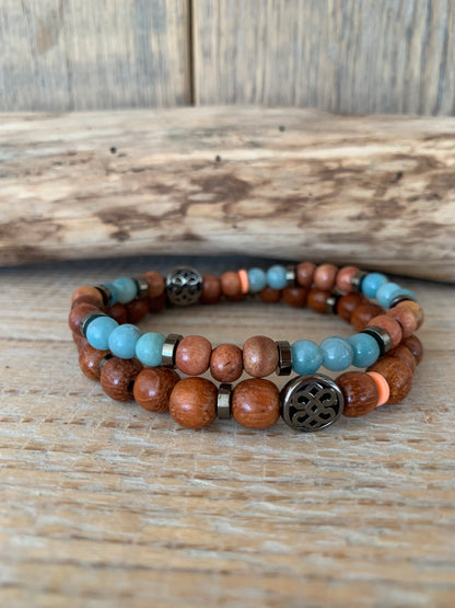 OZE by Virginie - Bracelet homme en amazonite – Fait main – Élastique – 3 tailles - Bracelet en bois