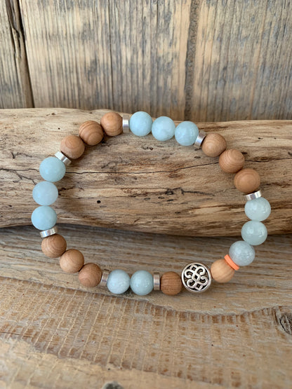 OZE by Virginie - Bracelet homme en aigue-marine – Fait main – Élastique – 3 tailles