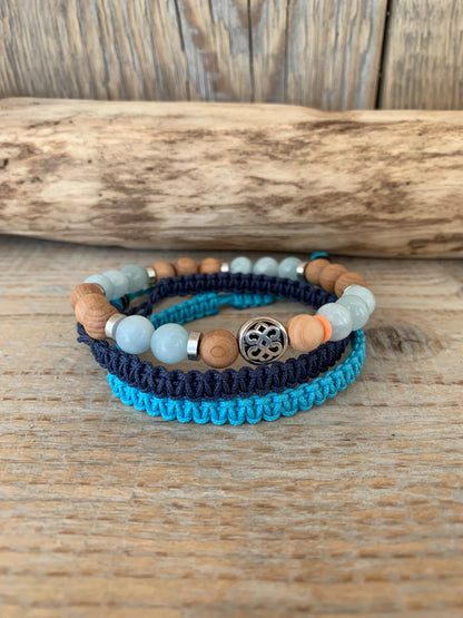 OZE by Virginie - Bracelet homme en aigue-marine – Fait main – Élastique – 3 tailles - Bracelet macramé