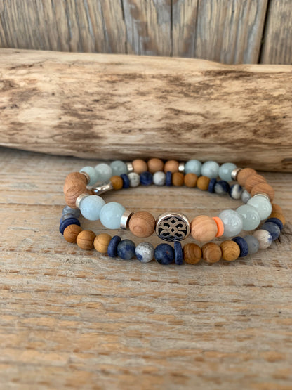 OZE by Virginie - Bracelet homme en aigue-marine – Fait main – Élastique – 3 tailles - Bracelet en sodalite