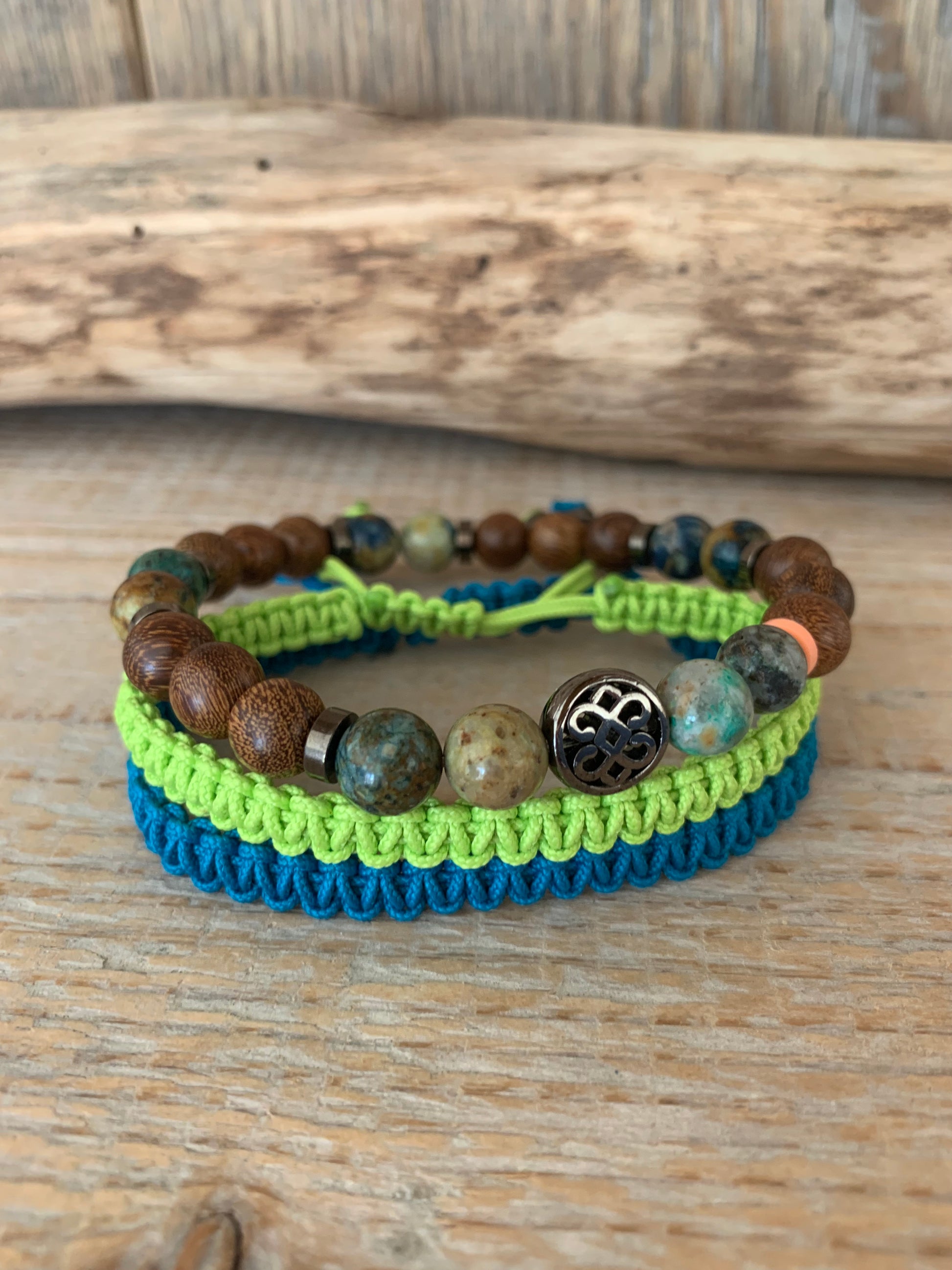 OZE by Virginie - Bracelet homme en azurite – Fait main – Élastique – 3 tailles - Bracelet macramé