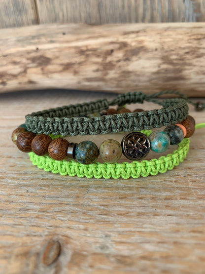 OZE by Virginie - Bracelet homme en azurite – Fait main – Élastique – 3 tailles - Bracelet macramé