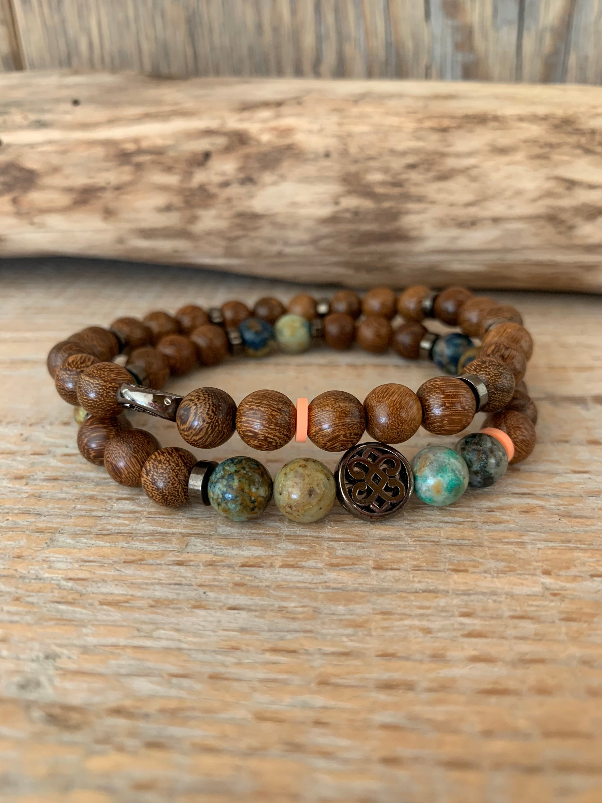 OZE by Virginie - Bracelet homme en azurite – Fait main – Élastique – 3 tailles - Bracelet en bois