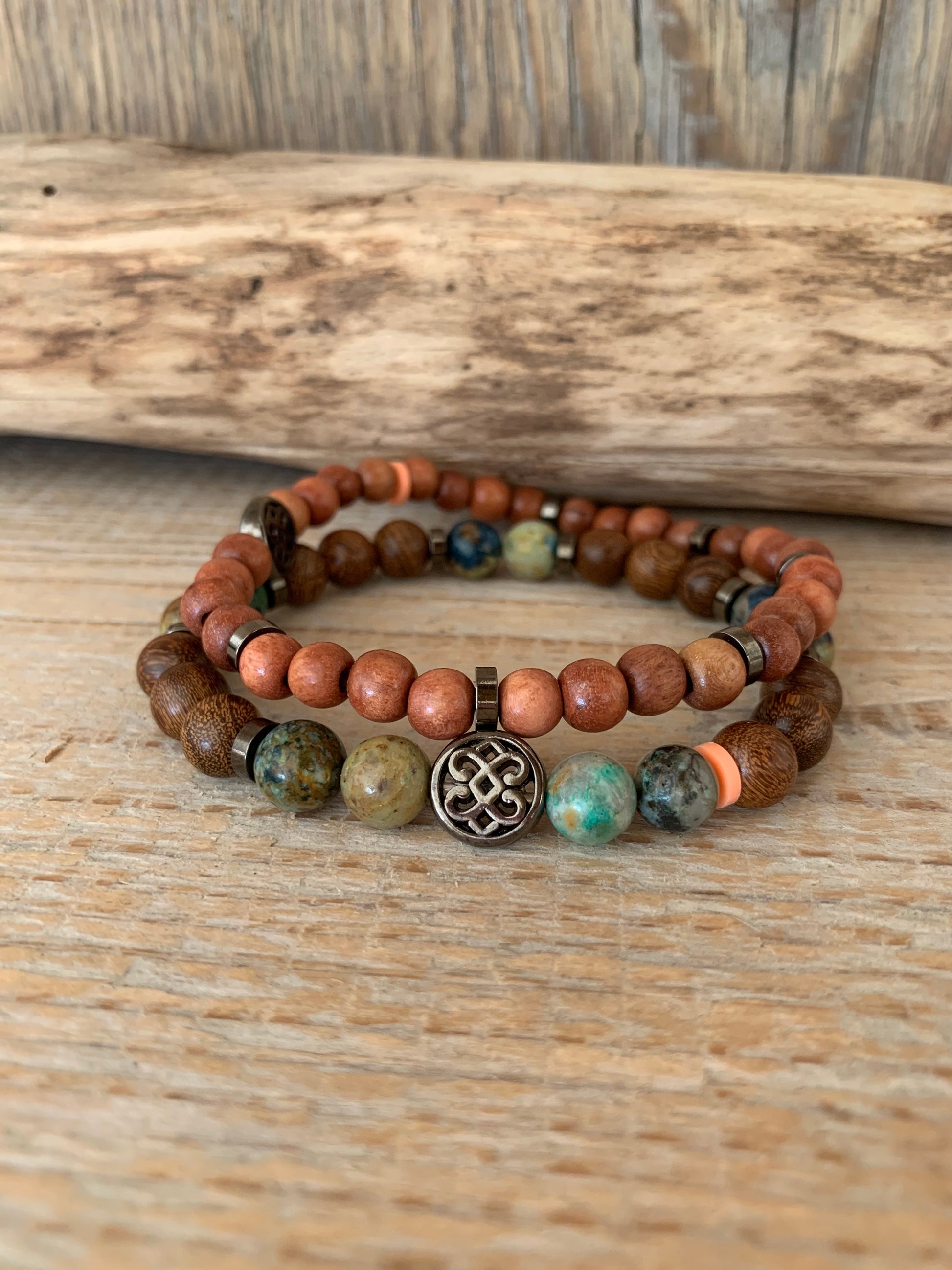 OZE by Virginie - Bracelet homme en azurite – Fait main – Élastique – 3 tailles - Bracelet en bois