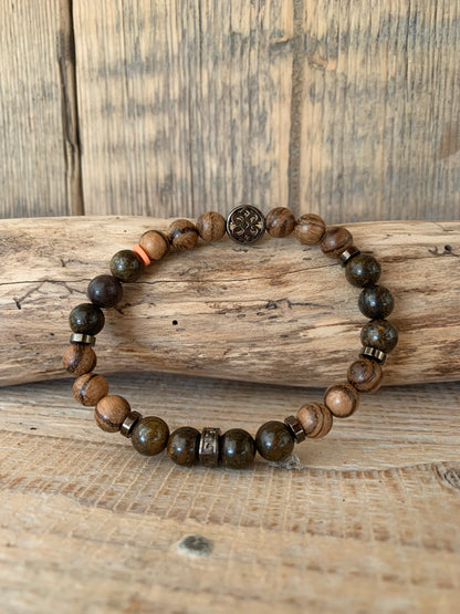 OZE by Virginie - Bracelet homme en bronzite – Fait main – Élastique – 3 tailles