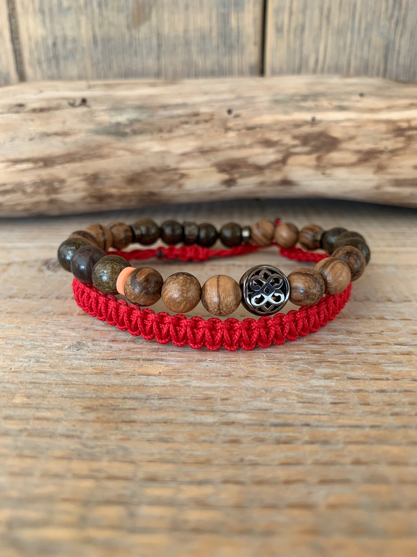 OZE by Virginie - Bracelet homme en bronzite – Fait main – Élastique – 3 tailles - Bracelet macramé 