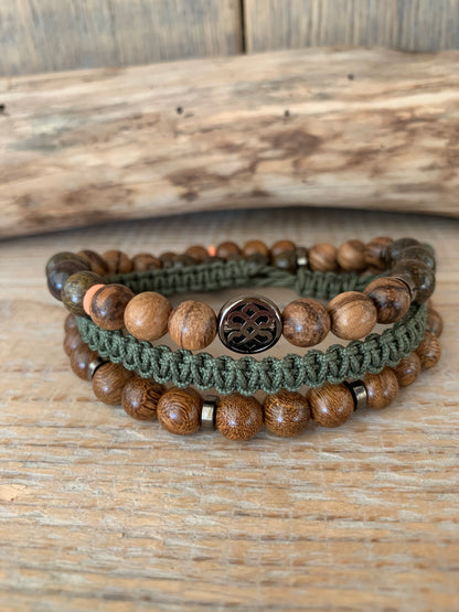 OZE by Virginie - Bracelet homme en bronzite – Fait main – Élastique – 3 tailles - Bracelet homme en bois - Bracelet macramé