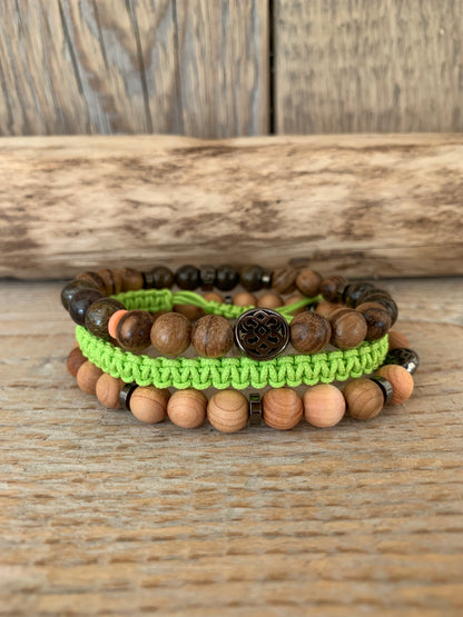OZE by Virginie - Bracelet homme en bronzite – Fait main – Élastique – 3 tailles - Bracelet homme en bois - Bracelet macramé