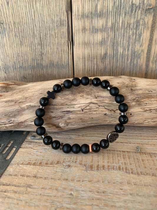 Bracelet Obsidienne noire & Onyx mat 8mm