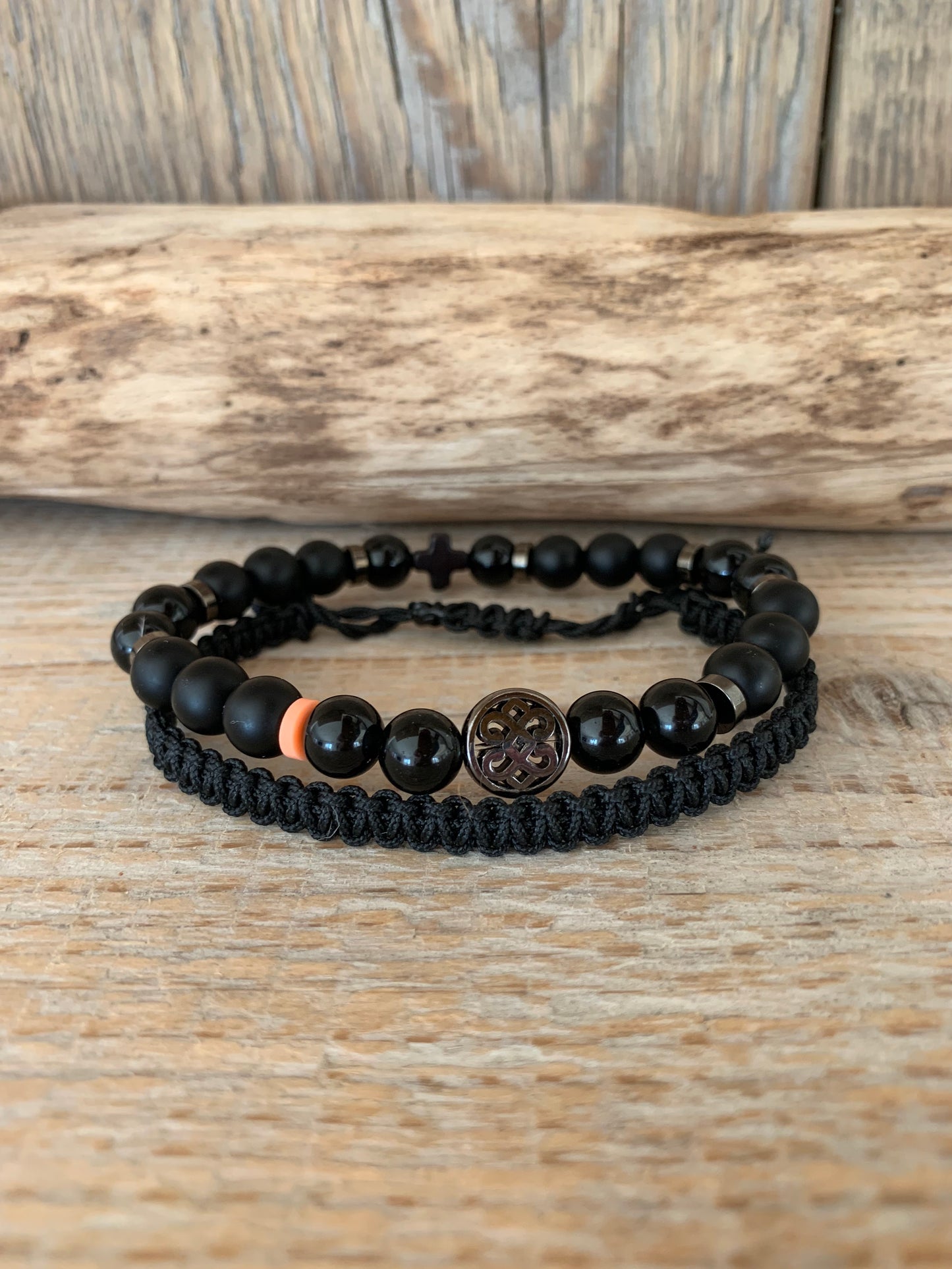 Bracelet Obsidienne noire & Onyx mat 8mm