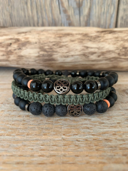 OZE by Virginie - Bracelet homme obsidienne noire – Élastique – Fait main – Pierre noire - Bracelet macramé - Bracelet pierre de lave