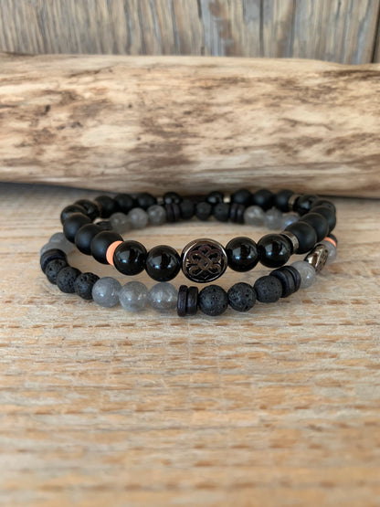 OZE by Virginie - Bracelet homme obsidienne noire – Élastique – Fait main – Pierre noire - Bracelet labradorite