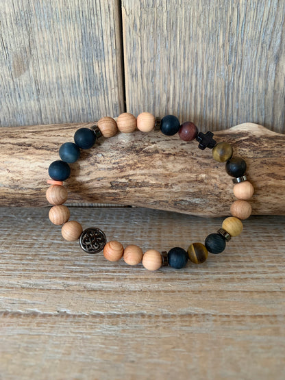 OZE by Virginie - Bracelet homme œil de tigre – Élastique – Fait main – Pierre brun doré