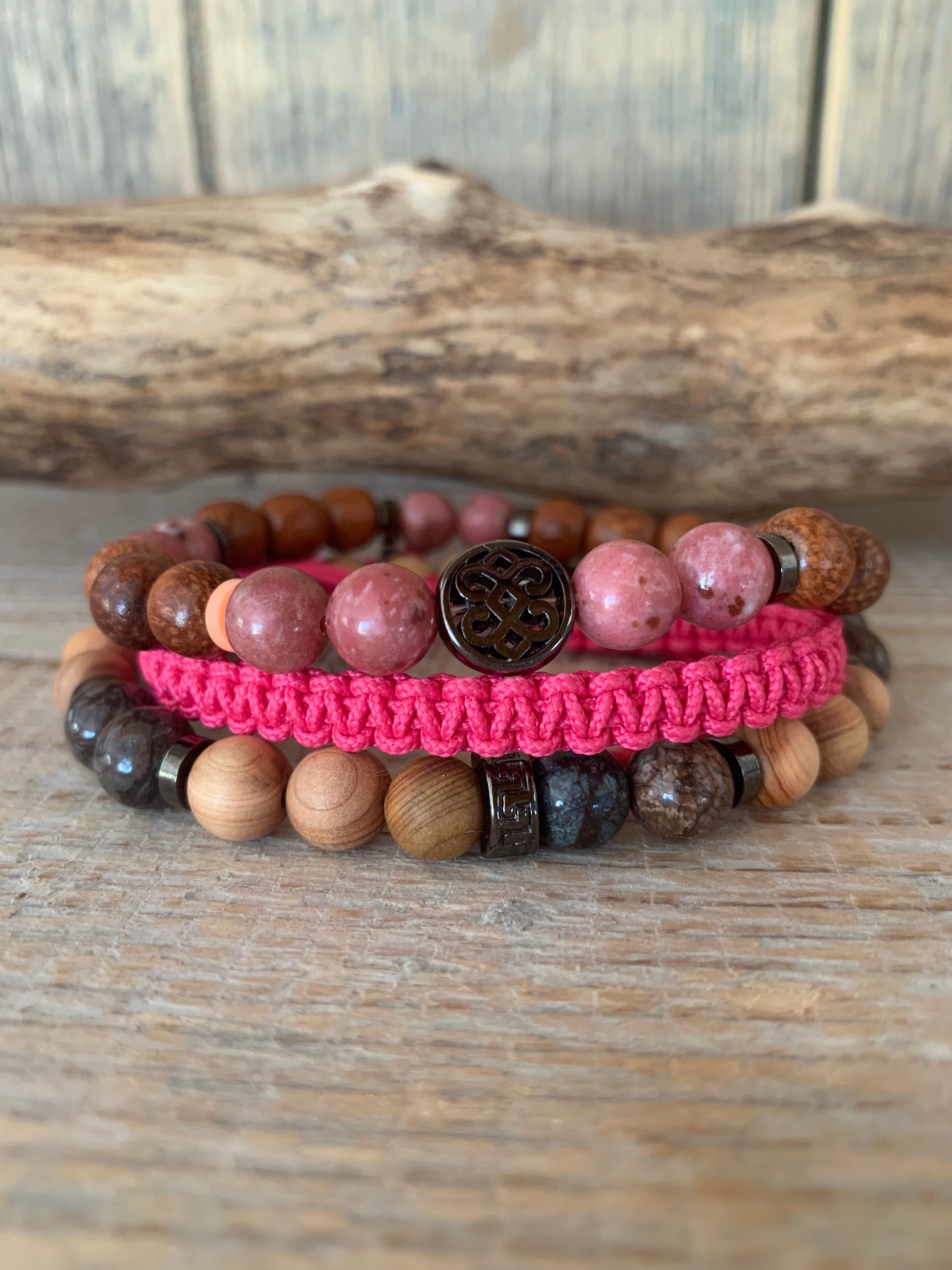 OZE by Virginie - Bracelet homme en thulite – Fait main – Élastique – 3 tailles - Bracelet macramé - Bracelet en jaspe flocon de neige