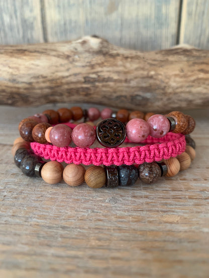 OZE by Virginie - Bracelet homme en thulite – Fait main – Élastique – 3 tailles - Bracelet macramé - Bracelet en jaspe flocon de neige