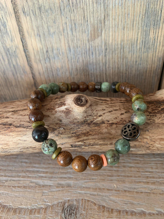 Bracelet homme en opale verte – Fait main – Élastique – 3 tailles