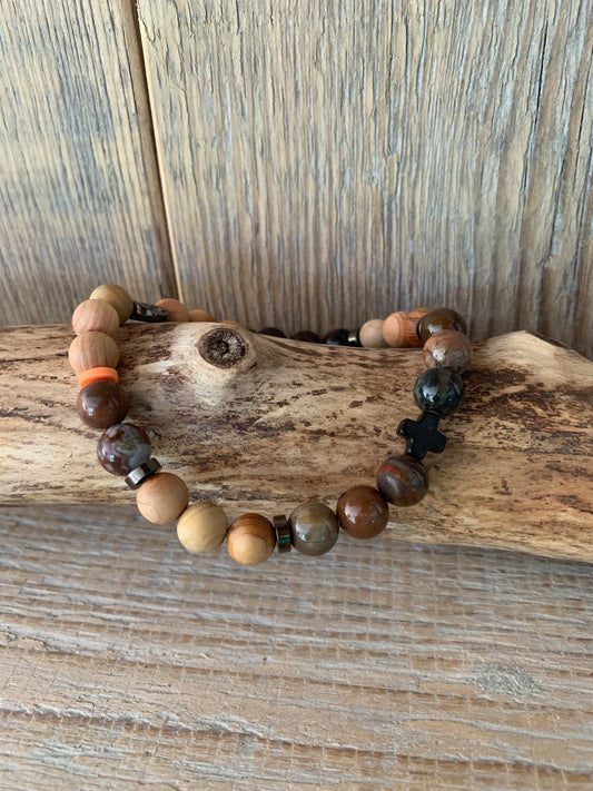 Bracelet homme en bois pétrifié – Fait main – Élastique – 3 tailles