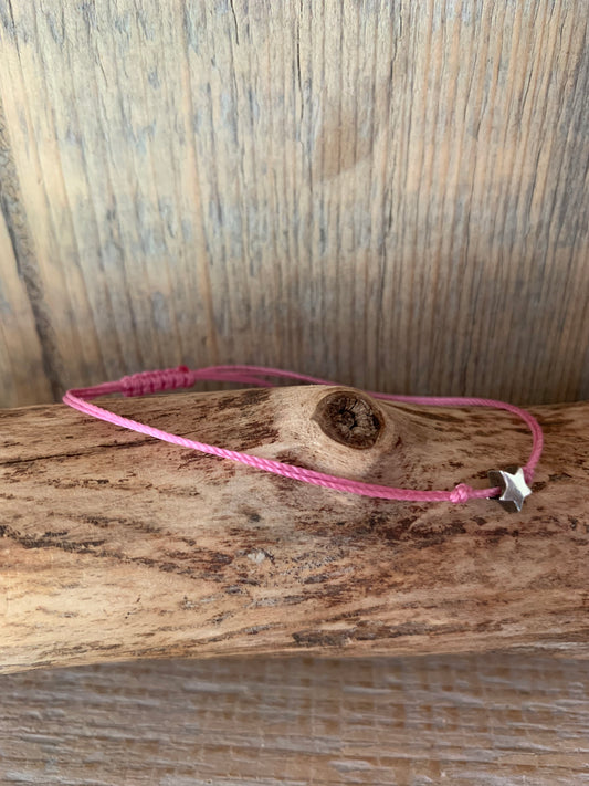 Bracelet étoile argent – Réglable – Fait main – Cordon coloré