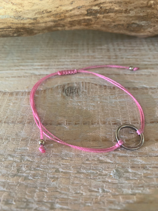 Bracelet cercle argent – Réglable – Fait main – Cordon coloré