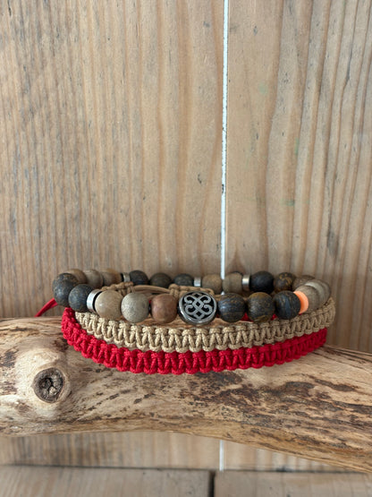 OZE by Virginie - Bracelet homme en bronzite – Fait main – Élastique – 3 tailles - Bracelet macramé