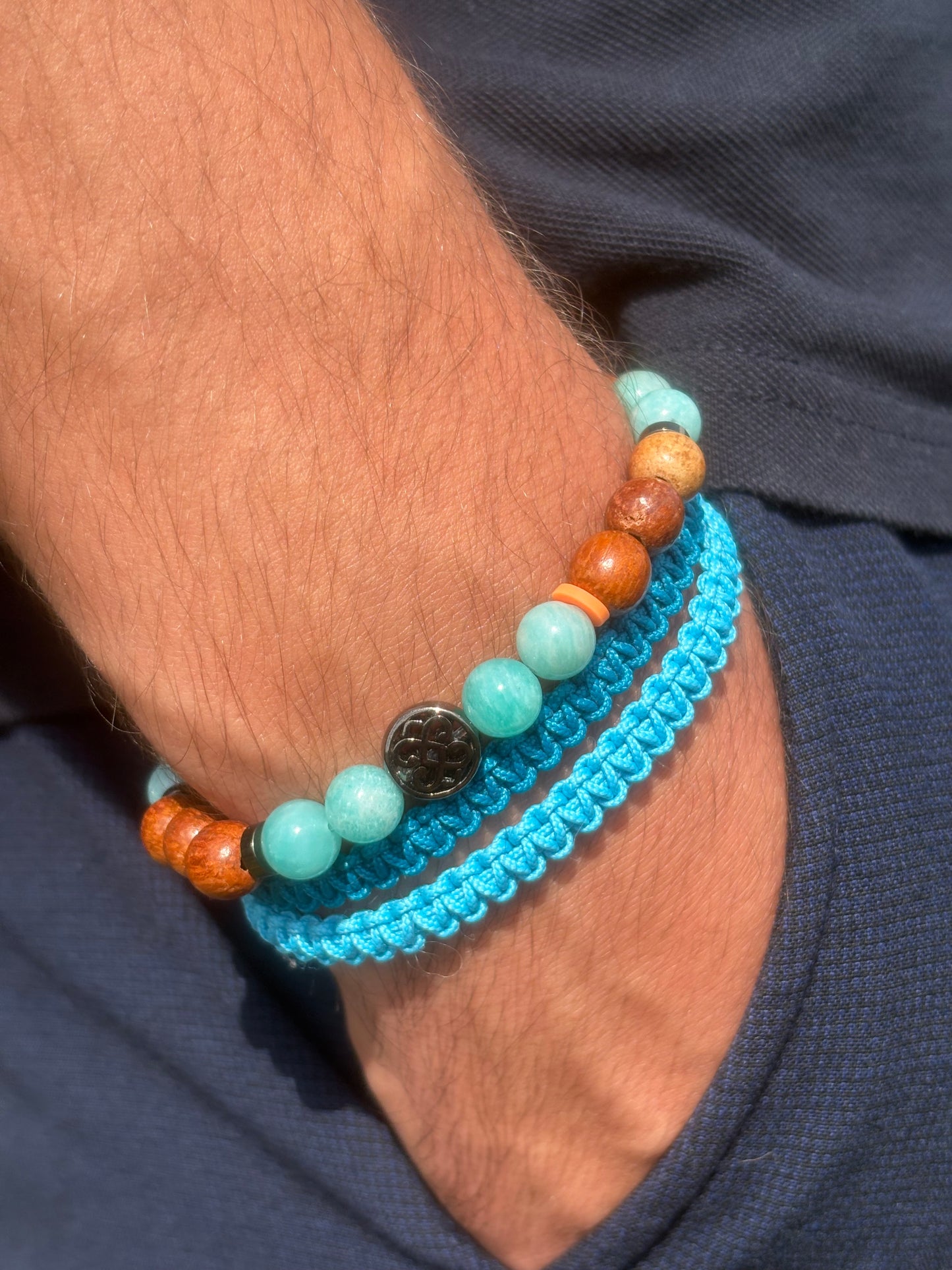 OZE by Virginie - Bracelet homme en amazonite – Fait main – Élastique – 3 tailles 