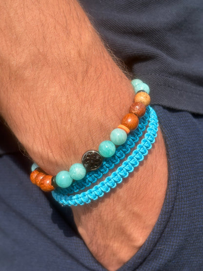 OZE by Virginie - Bracelet homme en amazonite – Fait main – Élastique – 3 tailles 