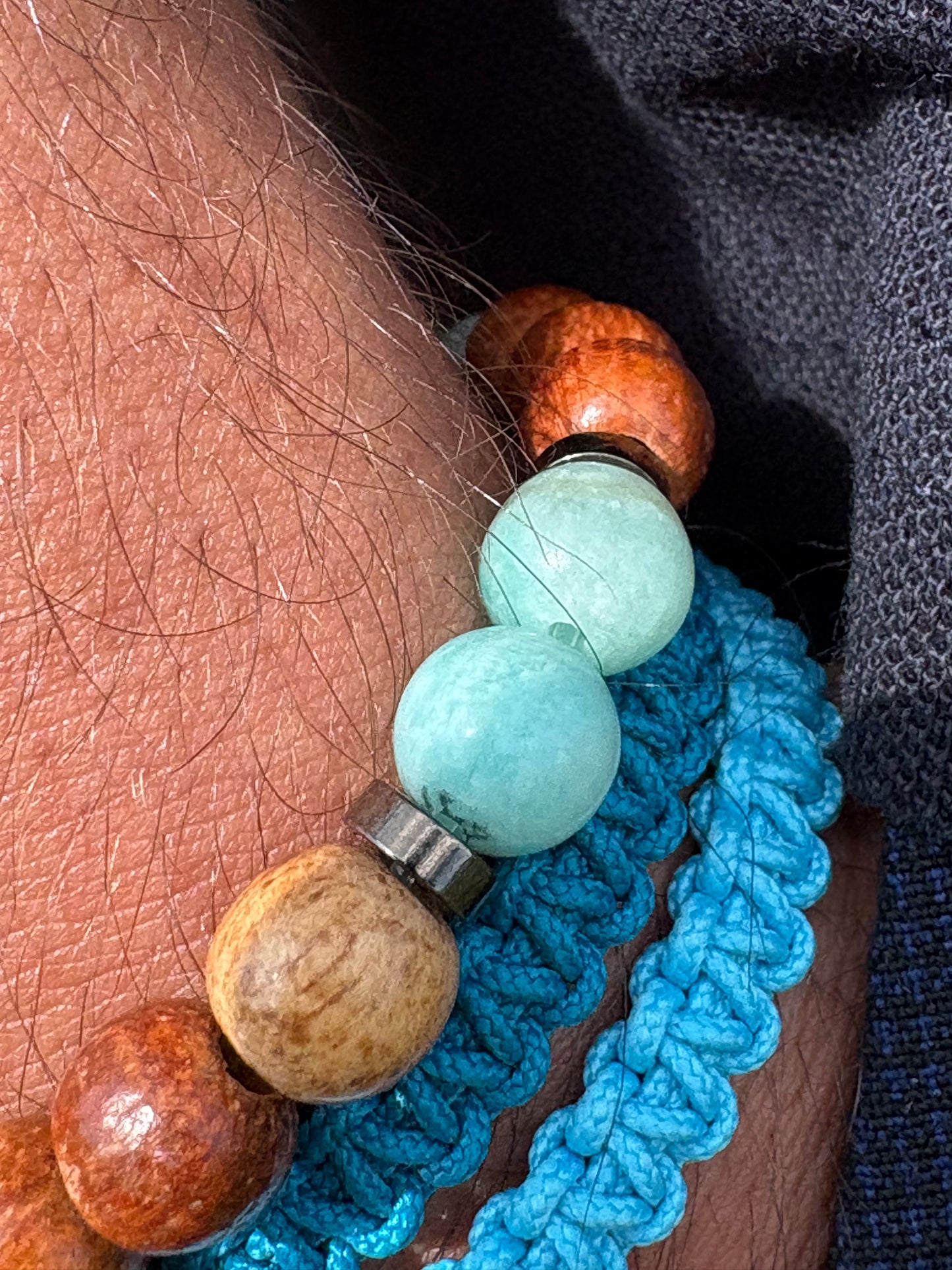 OZE by Virginie - Bracelet homme en amazonite – Fait main – Élastique – 3 tailles  - Bracelet macramé