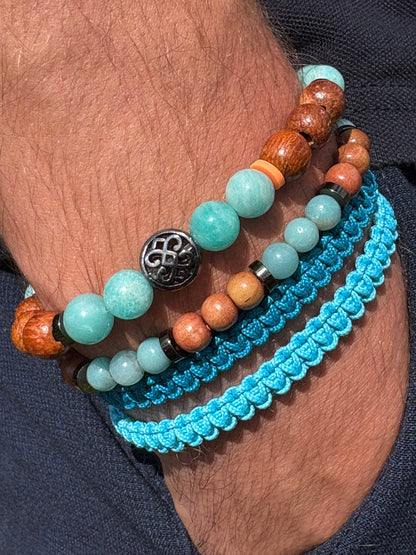 OZE by Virginie - Bracelet homme en amazonite – Fait main – Élastique – 3 tailles  - Bracelet macramé
