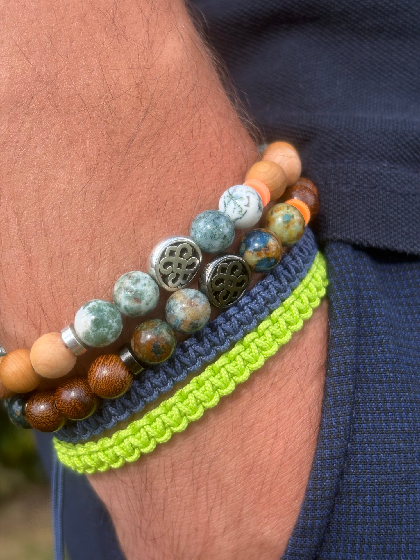 OZE by Virginie - Bracelet homme en agate Tree fait main en Belgique – Azurite - Bracelet macramé-Nature, croissance, équilibre – 3 tailles