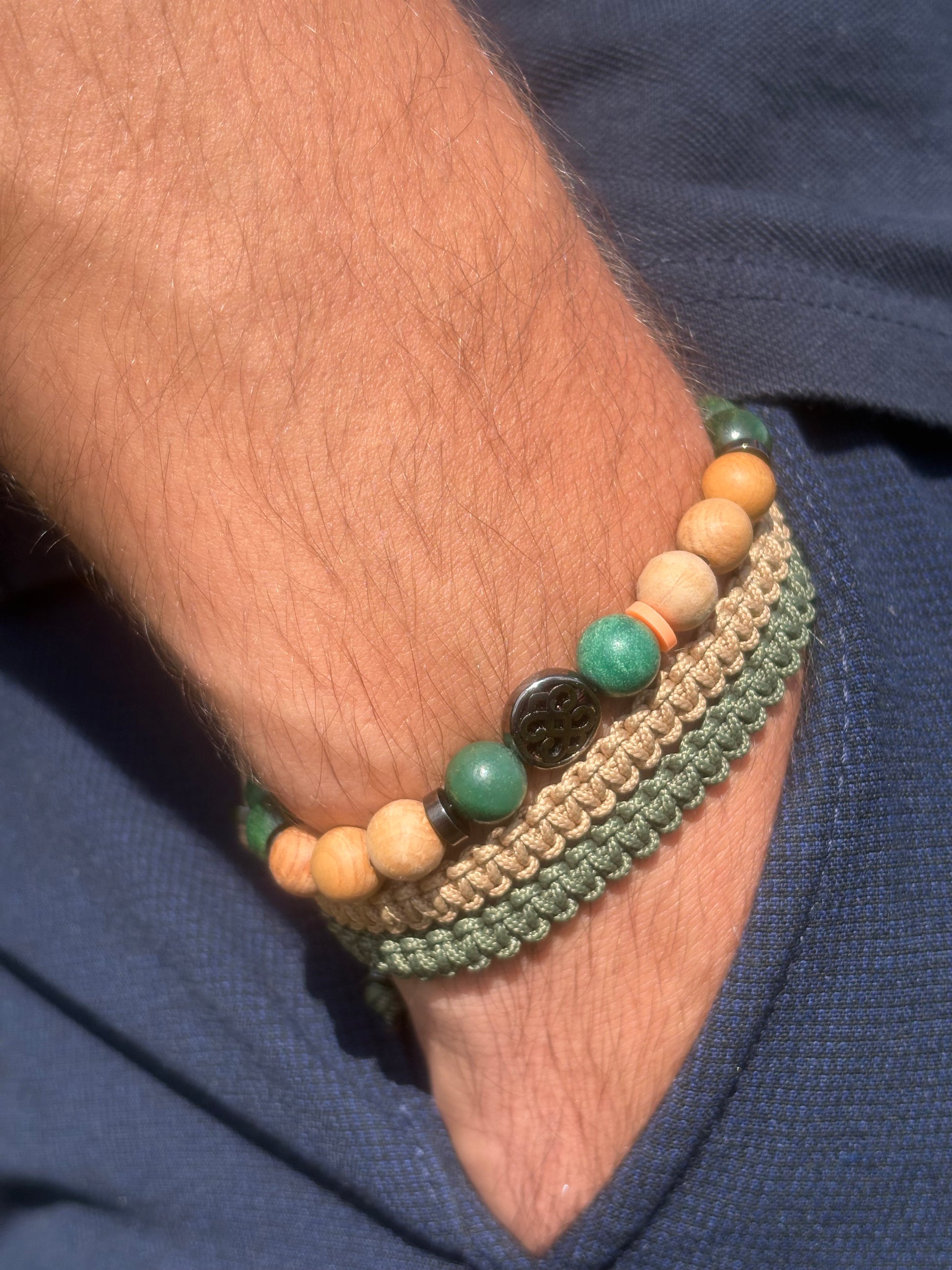 Bracelet homme en jade – Fait main – Élastique – 3 tailles - Bracelet macramé