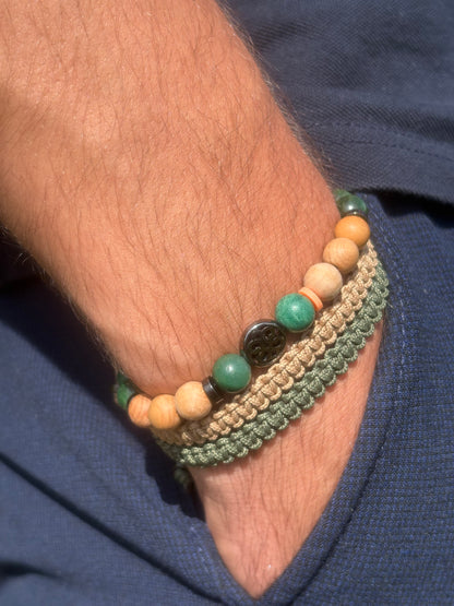 Bracelet homme en jade – Fait main – Élastique – 3 tailles - Bracelet macramé