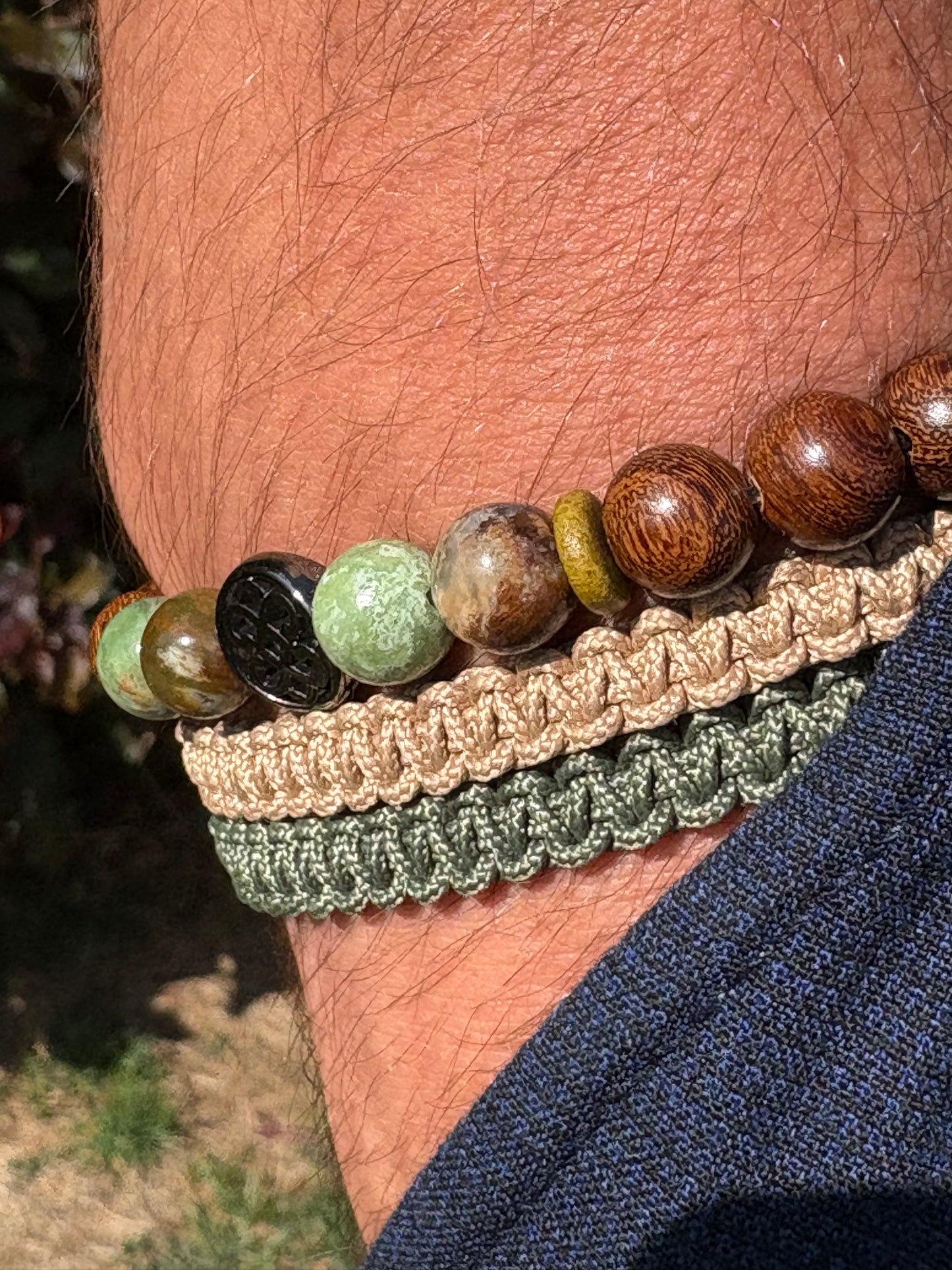 OZE by Virginie - Bracelet homme en opale verte – Fait main – Élastique – 3 tailles - Bracelet macramé