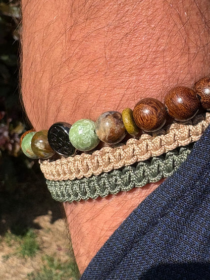 OZE by Virginie - Bracelet homme en opale verte – Fait main – Élastique – 3 tailles - Bracelet macramé