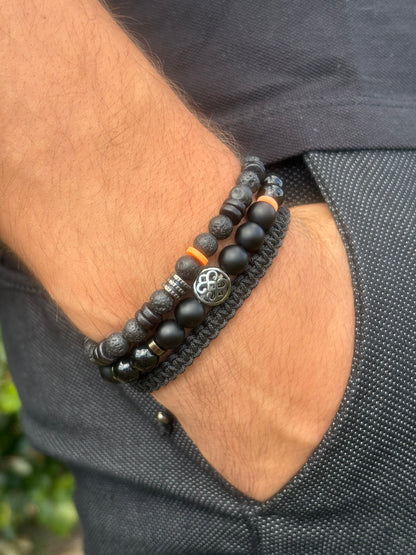 Bracelet homme en pierre de lave – Fait main – Élastique – 3 tailles - Bracelet onyx - Bracelet macramé