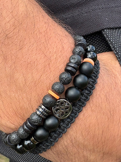 Bracelet homme en pierre de lave – Fait main – Élastique – 3 tailles - Bracelet onyx - Bracelet macramé
